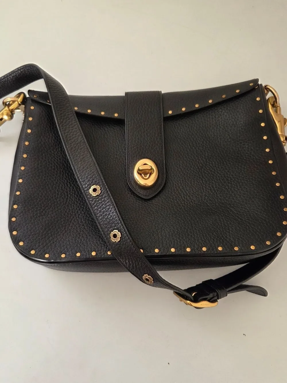 ✨️Coach 1941 Collection Black Pebbled Leather Crossbody with Gold Studs